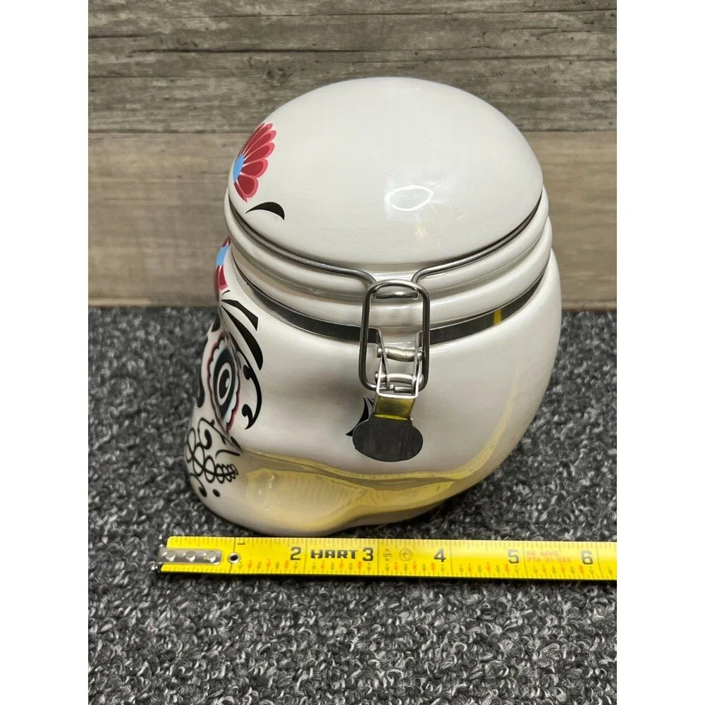 Day of the Dead Sugar Skull Ceramic Skull Ceramic Hinged Canister Cookie Jar Set